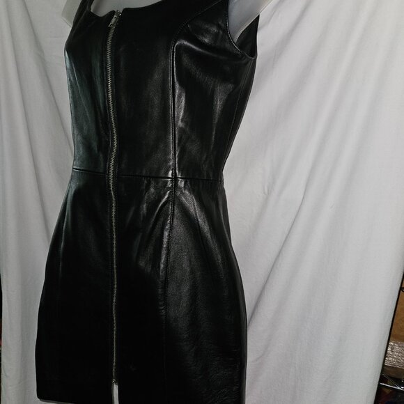 SALE NWT Custom Handmade Front Zip Leather Dress XS - Picture 7 of 15
